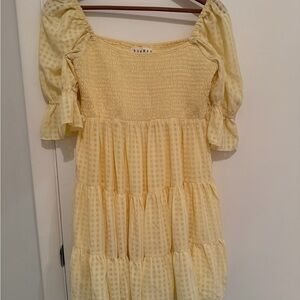 Smocked Tiered Yellow Gingham Mini Dress
